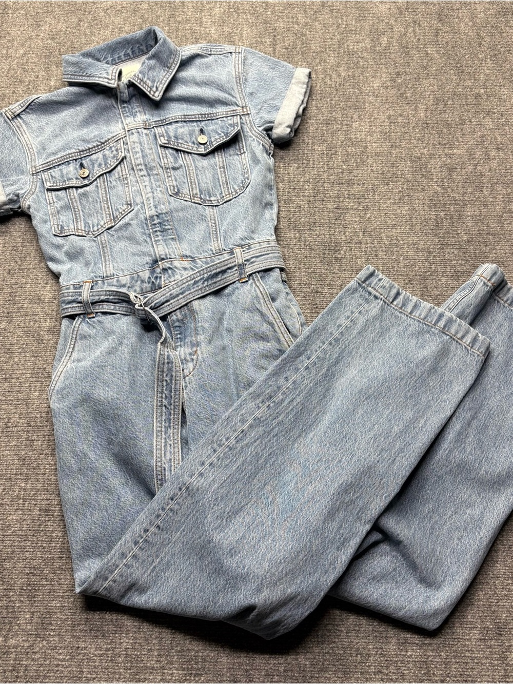 Abercrombie Fitch Womens XS 90s Relaxed Wide Leg Denim Jumpsuit Overall Coverall